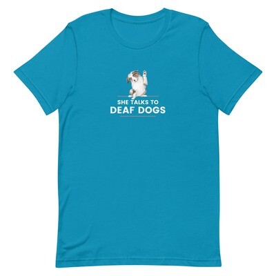 She Talks To Deaf Dogs - Puppy Waving | Celebrating a Visual Language |  Unisex Bella + Canvas 3001 T-shirt