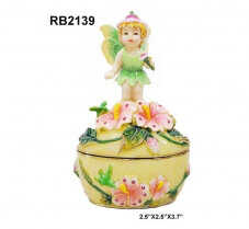 Yellow and Green Fairy Standing on Floral Round