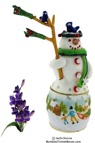 Discontinued- Snowman Holding Branch- Green Box