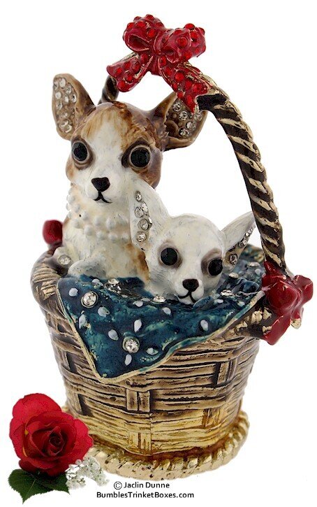 Chihuahuas In Basket Trinket Box
