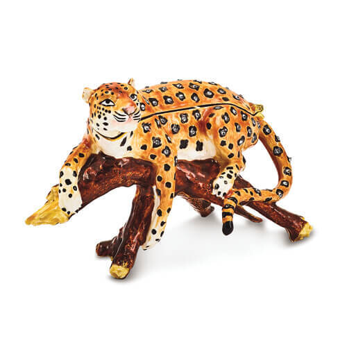 Bejeweled LEOPOLD Leopard on Branch Trinket Box