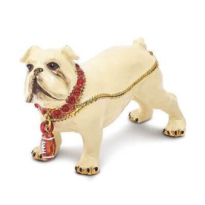 Bejeweled BUTCH Bulldog with Football Trinket Box