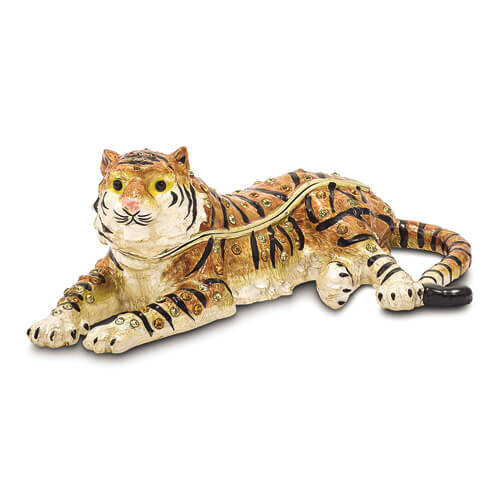 Bejeweled TALINDA Relaxing Tiger Trinket Box
