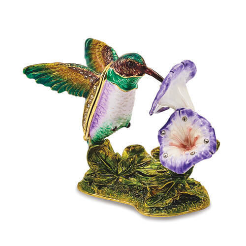 Bejeweled STELLA Hummingbird & Morning Glory Trinket Box