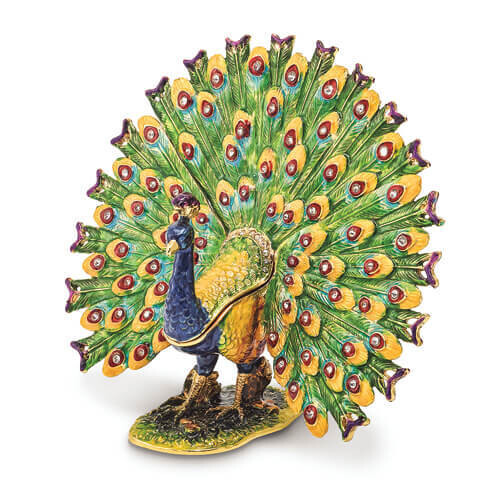 Bejeweled PROUD AS A PEACOCK Strutting Peacock Trinket Box