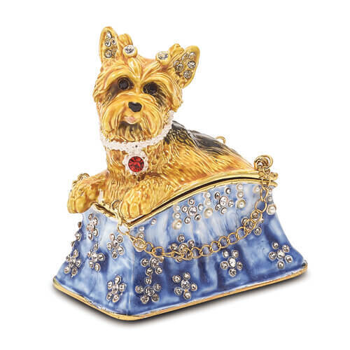 Bejeweled TWINKLES Yorkshire Terrier in Tote Trinket Box
