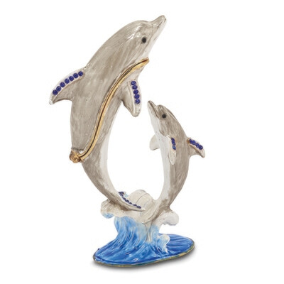 Bejeweled FIONA & FINN Mother & Baby Dolphins Trinket Box