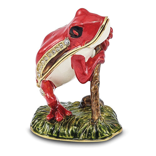 Bejeweled RASCAL Red Frog on Branch Trinket Box