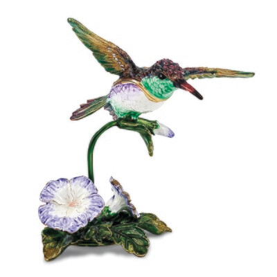 Bejeweled HUEY Hummingbird & Petunia Trinket Box