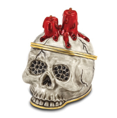 Bejeweled CAPTAIN BLACK BEARD Skull with Red Candles Trinket Box