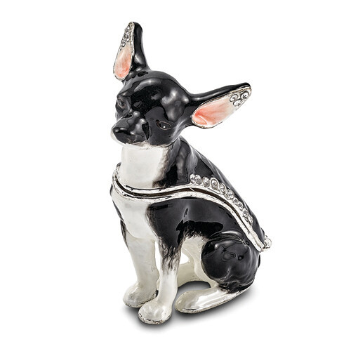 Bejeweled LEO Black & White Chihuahua Trinket Box