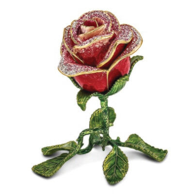 Bejeweled ROSETTE Rose with Pad Trinket Box