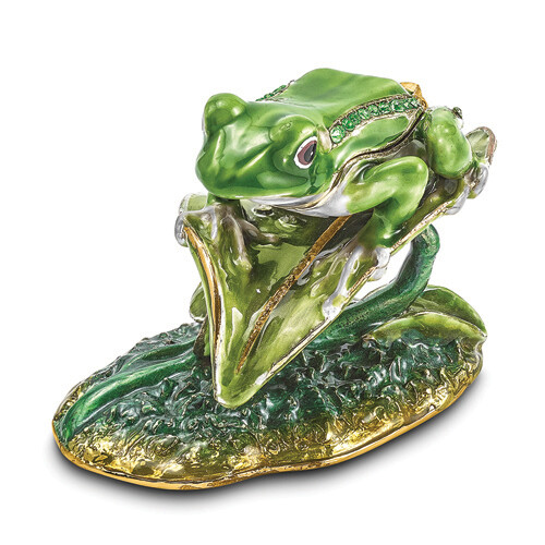 Bejeweled LILLY Frog on Lily Pad Trinket Box
