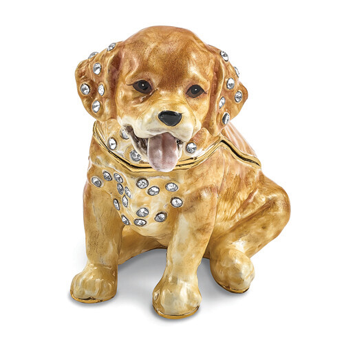 Bejeweled SASSY Golden Retriever Pup Trinket Box