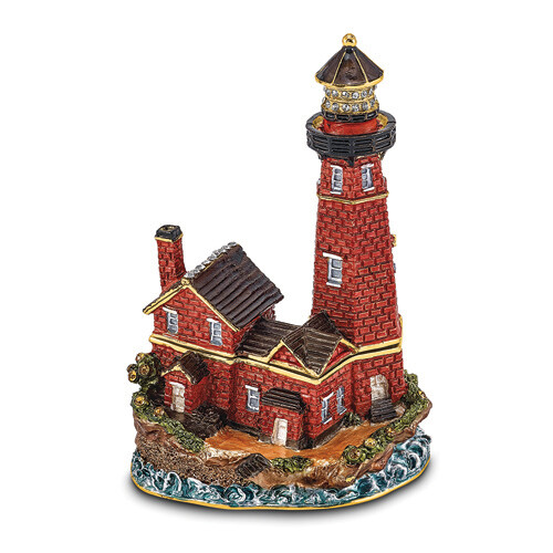 Bejeweled BEACON Red Brick Lighthouse Trinket Box
