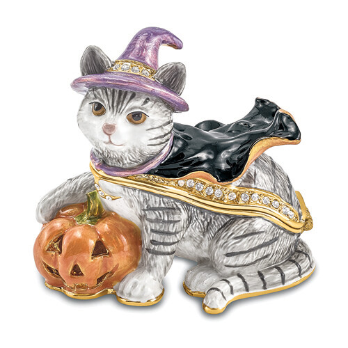 Bejeweled SERENA Halloween Cat Trinket Box