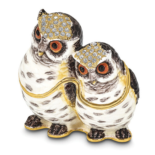 Bejeweled Mother and Baby Owl Trinket Box