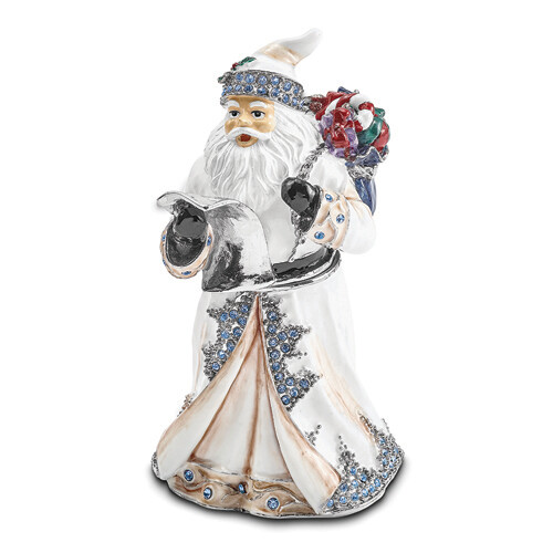 Bejeweled ST. NICHOLAS SINTERKLAAS White Santa Trinket Box