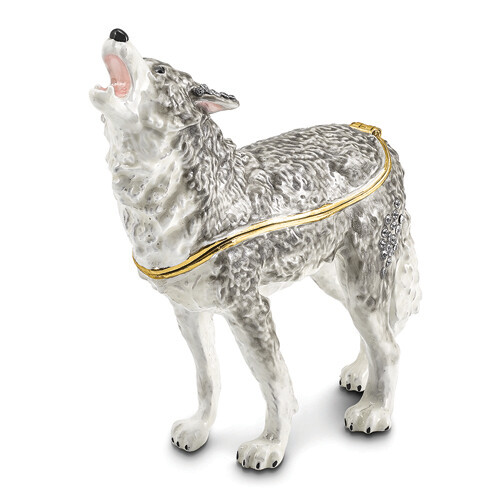Bejeweled Howling Wolf Trinket Box
