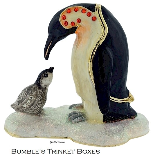 Mama and Baby Penguins in the Snow Trinket Box