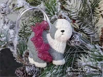Old English Sheepdog Dance Lessons | Hand Painted Christmas Ornament & Decorative Magnet