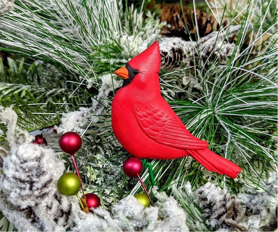 Northern Cardinal Perching | Hand Painted Christmas Ornament, Decorative Magnet