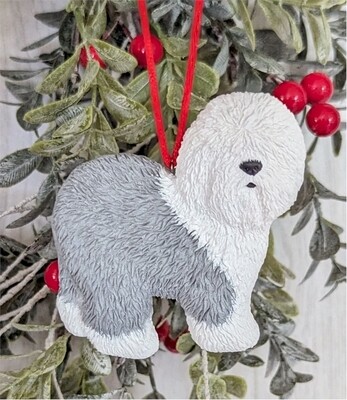 NEW! Old English Sheepdog Christmas Ornament & Decorative Magnet, Hand Cast in 2 Colors and Hand Painted