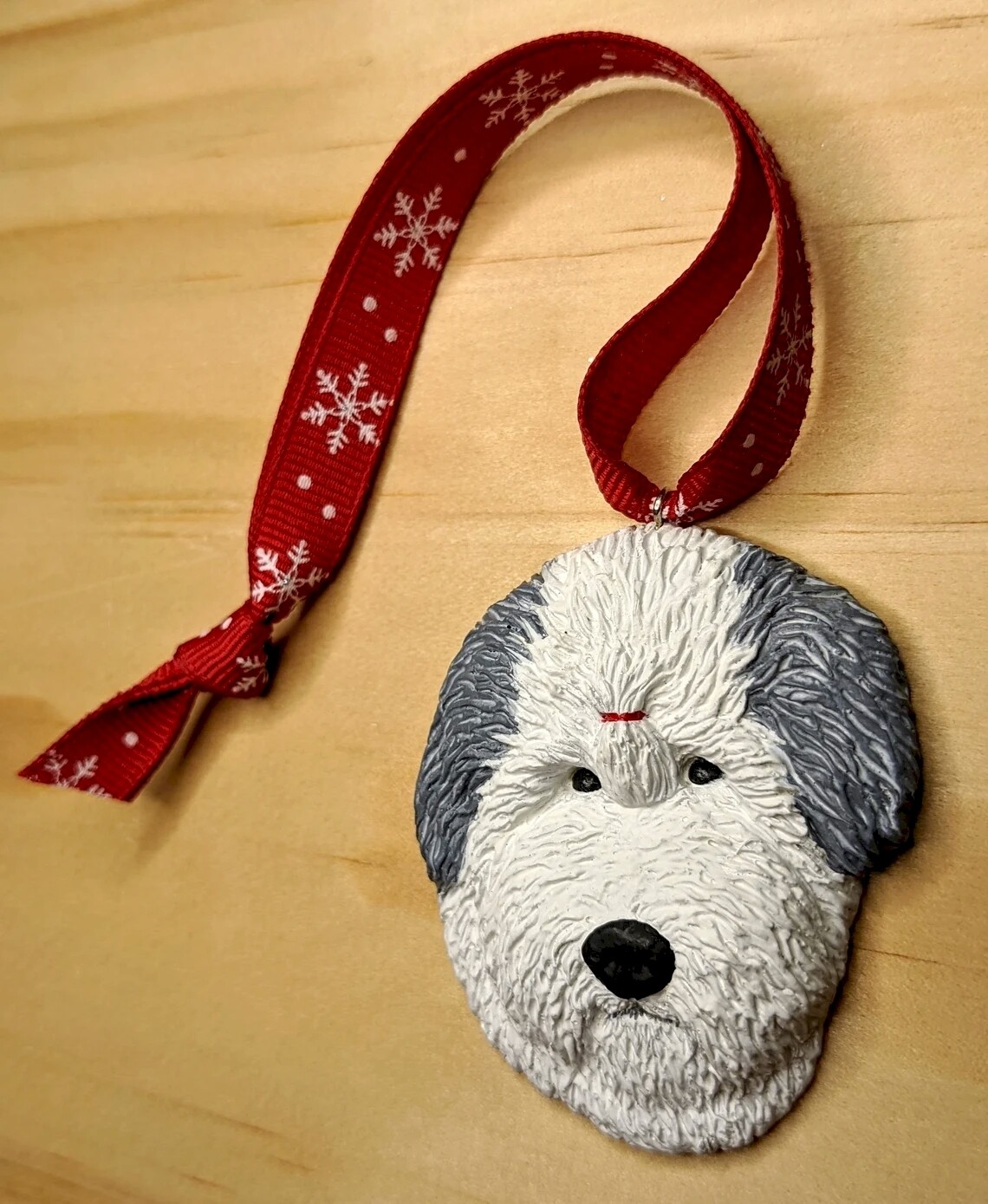 Old English Sheepdog: Head #2 | Hand Painted Christmas Ornament & Decorative Magnet
