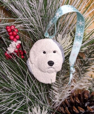 Old English Sheepdog: Head #1 | Hand Painted Christmas Ornament & Decorative Magnet
