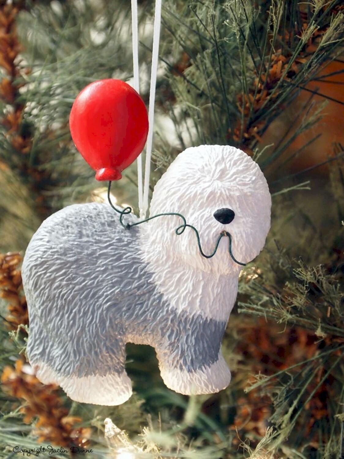 Old English Sheepdog with Balloon | Hand Painted Christmas Ornament & Decorative Magnet