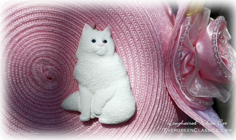 Longhair White Cat | Hand Painted Christmas Ornament &amp; Decorative Magnet