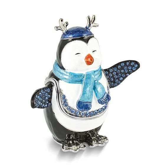 Bejeweled PERCY Penguin with Scarf Trinket Box