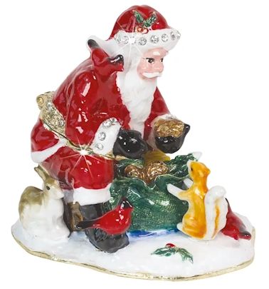 Santa Feeding Squirrel Cardinals and Rabbit