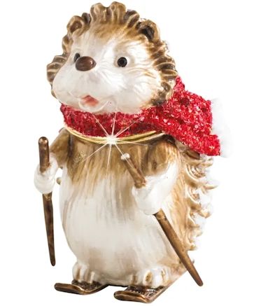 Wintry Hedgehog with Red Scarf and Skis