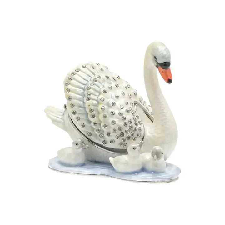Swan and 3 Baby Cygnets Trinket Box
