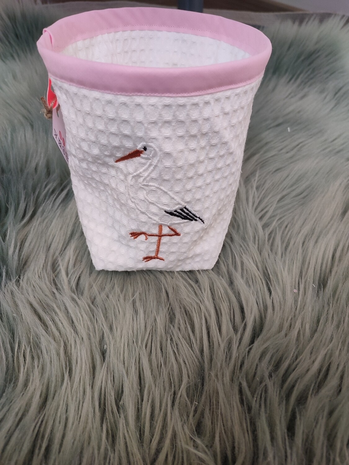 Panière lingettes cigogne rose 