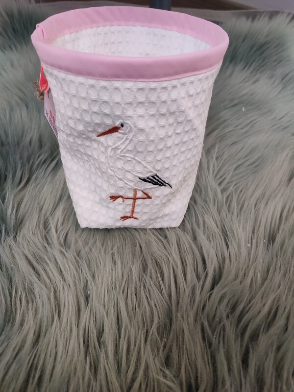 Panière lingettes cigogne rose 