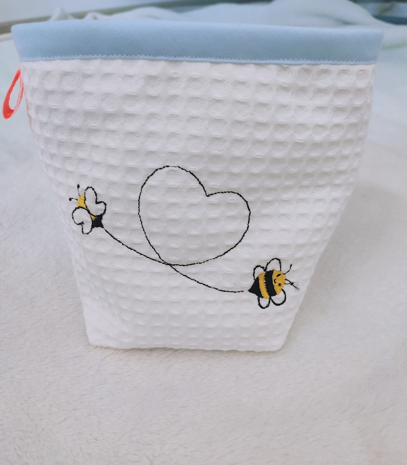 Panière à lingettes Abeilles biais bleu