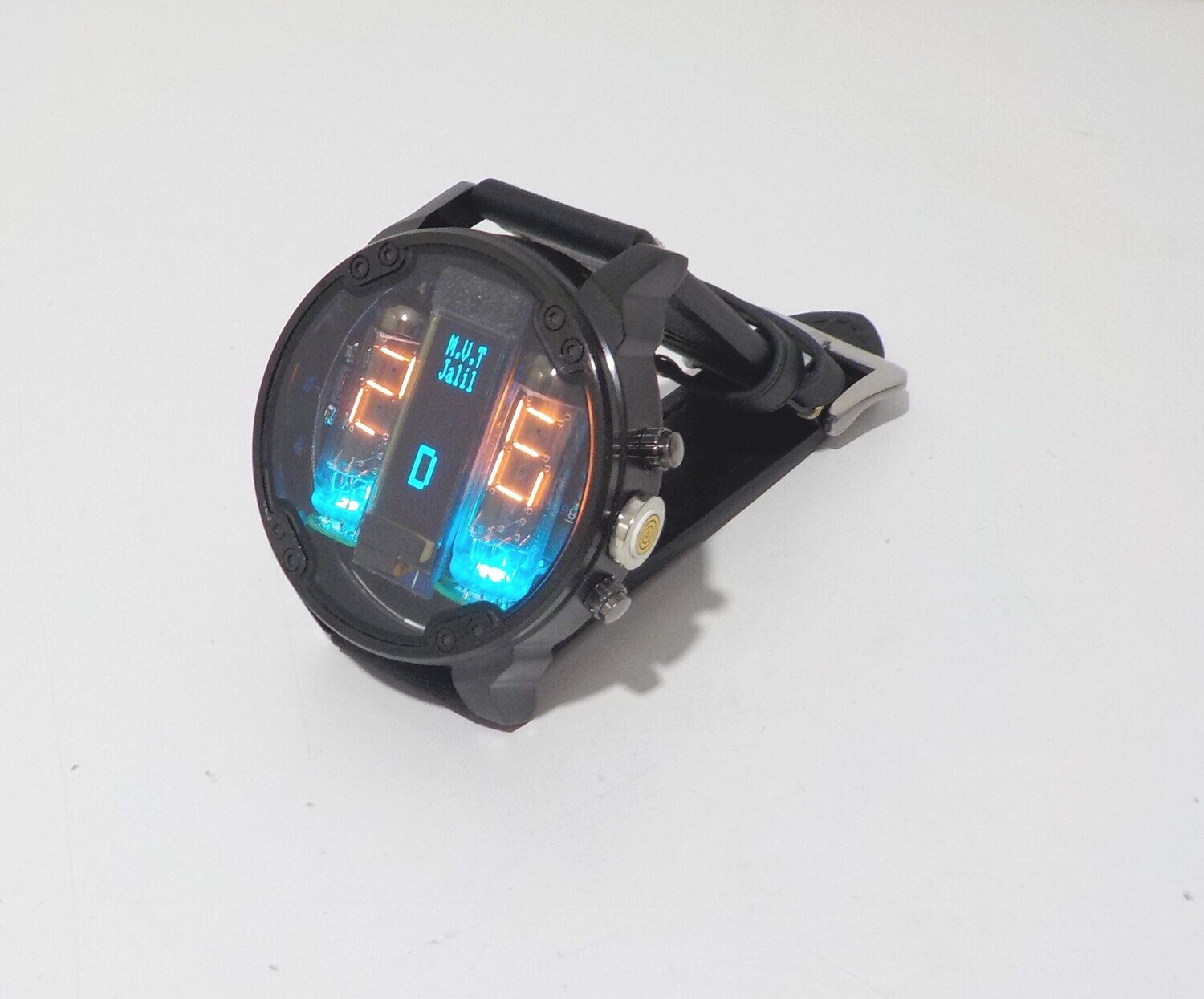 Numitron Watch ,MV-Tron Modern Vintage NumiTron Wrist Watch,  IV 9 tubes, RGB, accelerometer 51 x 14 mm