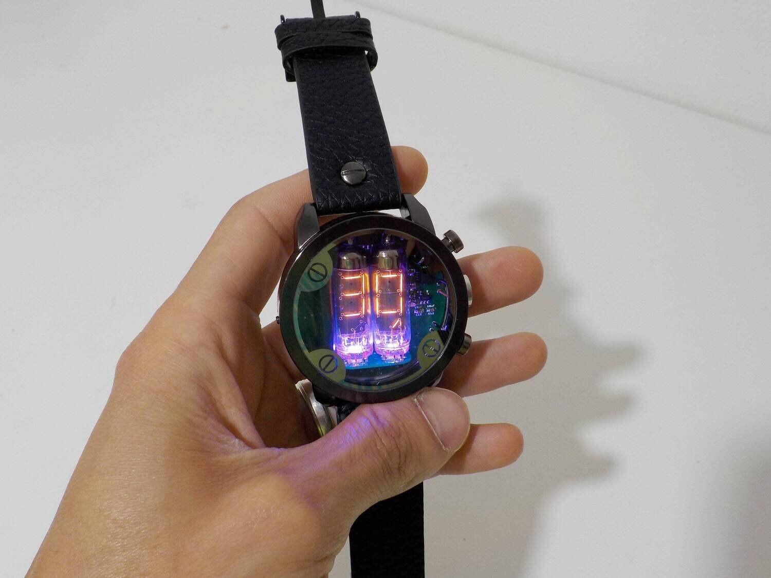 Numitron Watch the 3031 vintage Wrist Watch ,  anodized Aluminium and IV_9 tubes, RGB,accelerometer, only 50mm x 15 mm