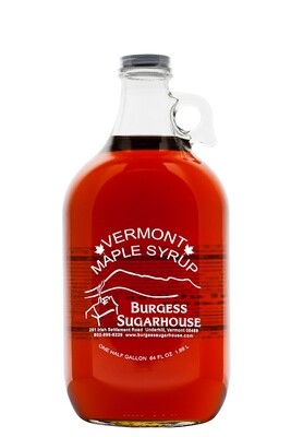 One - Half Gallon (1.89L) Glass Jug of Pure Vermont Maple Syrup
