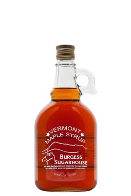 One - Liter (33.8 fl oz, slightly more than a quart) Glass Jugs of Pure Vermont Maple Syrup