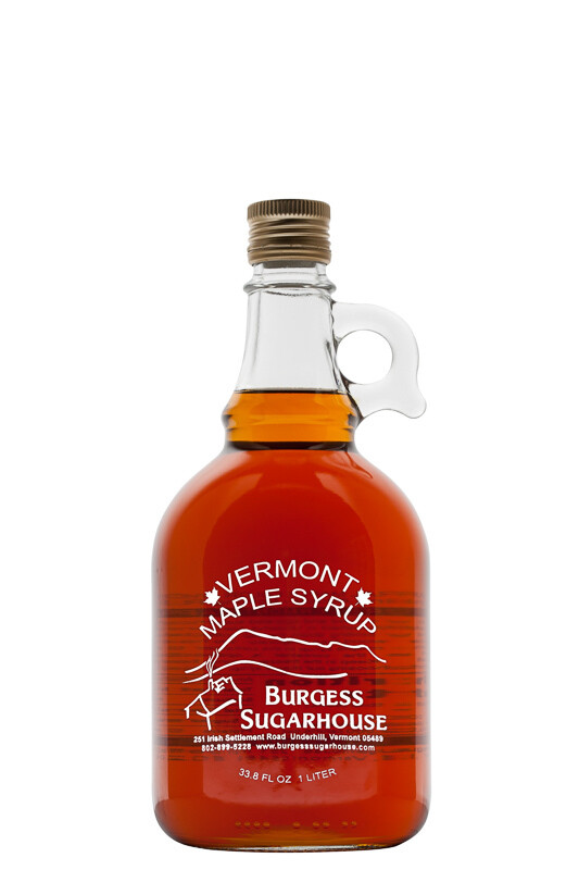 One - Liter (33.8 fl oz, slightly more than a quart) Glass Jugs of Pure Vermont Maple Syrup