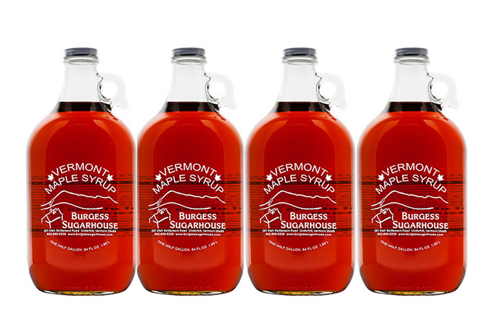 Four - Half Gallon (1.89L) Glass Jugs of Pure Vermont Maple Syrup