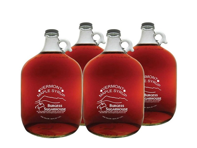 Four - One Gallon (3.8L) Glass Jugs of Pure Vermont Maple Syrup