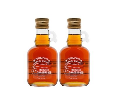 Two - 250ml (8.5 fl oz, slightly more than a half pint) Glass Jugs of Pure Vermont Maple Syrup
