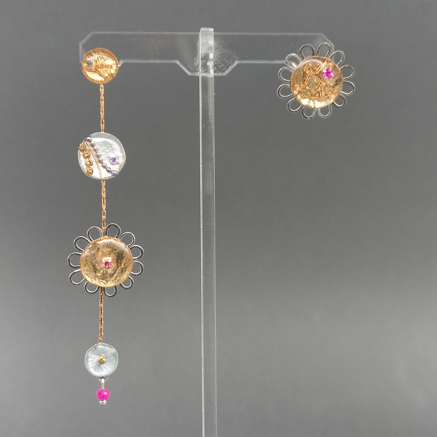 Irregular Earrings with Flowers