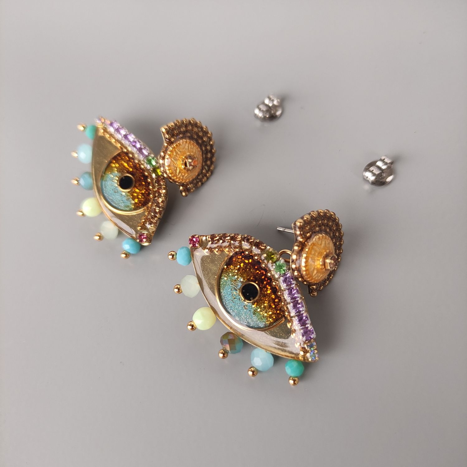 Eye Earrings with Multicolor Beads