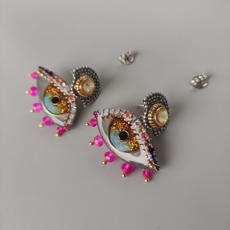 Eye Earrings with Crystal Beads