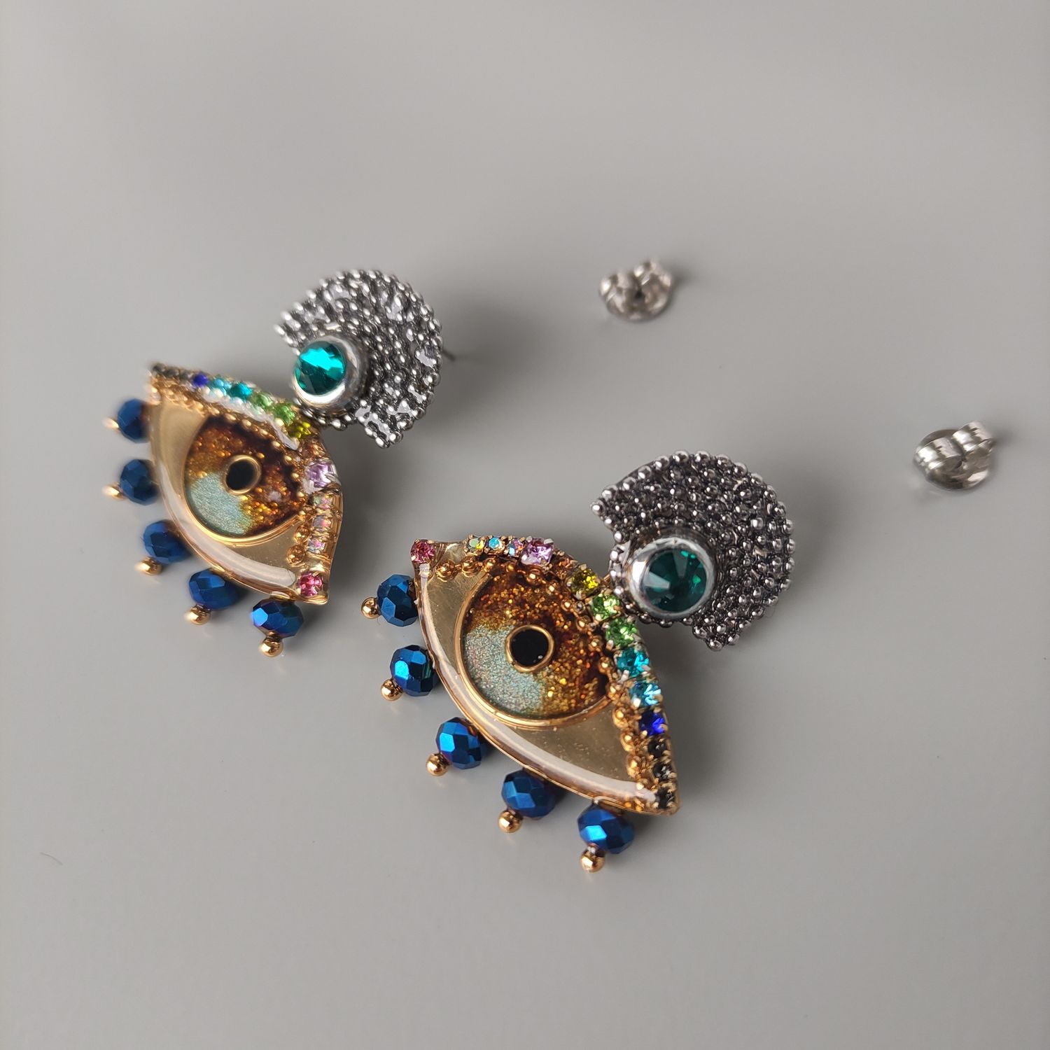 Eye Earrings with Crystal Beads